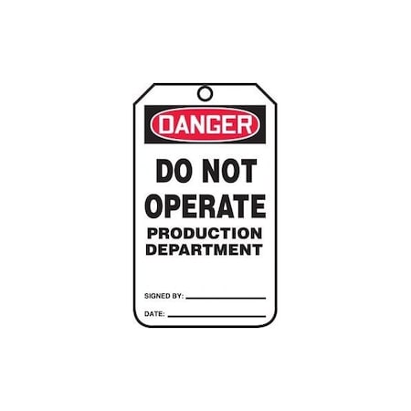Accuform Safety Tags, DANGER DO NOT OPERATE PRODUCTION EQUIPMENT, 5.75in x 3.25in, RP-Plastic, 5PK MDT212PTM